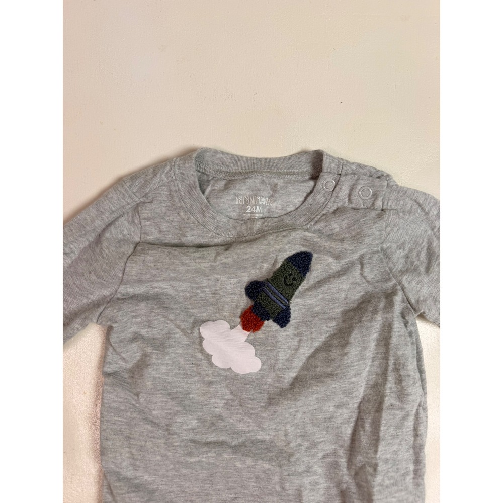Garanimals Bodysuit Kids 24M Grey Excellent Rocket Ship Long Sleeve Snaps